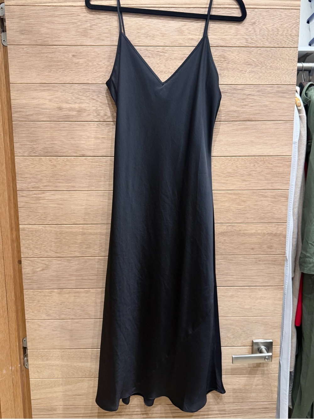 Aritzia Black Slip Satin Dress with V-Neck